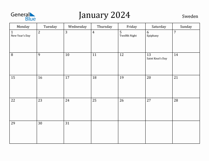 January 2024 Calendar Sweden