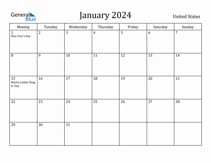 January 2024 Calendar United States