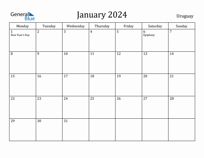 January 2024 Calendar Uruguay