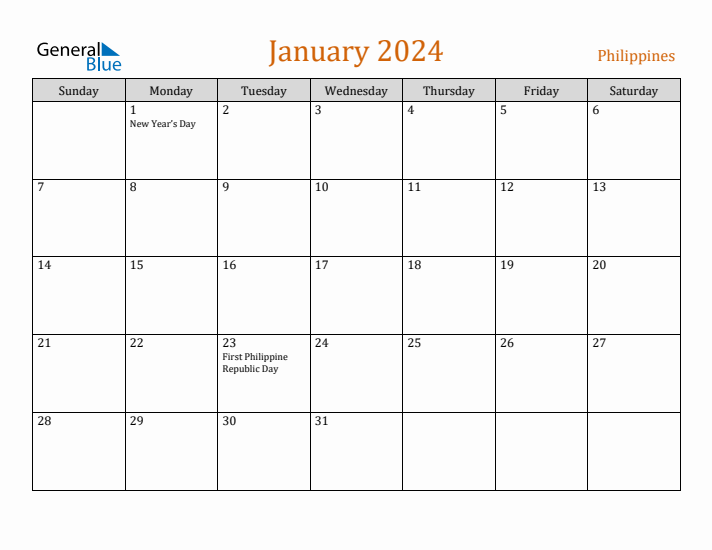 January 2024 Holiday Calendar with Sunday Start