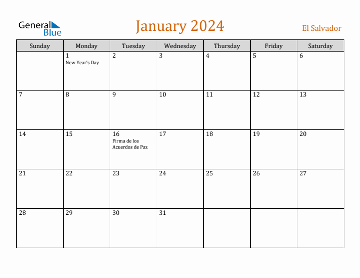 January 2024 Holiday Calendar with Sunday Start