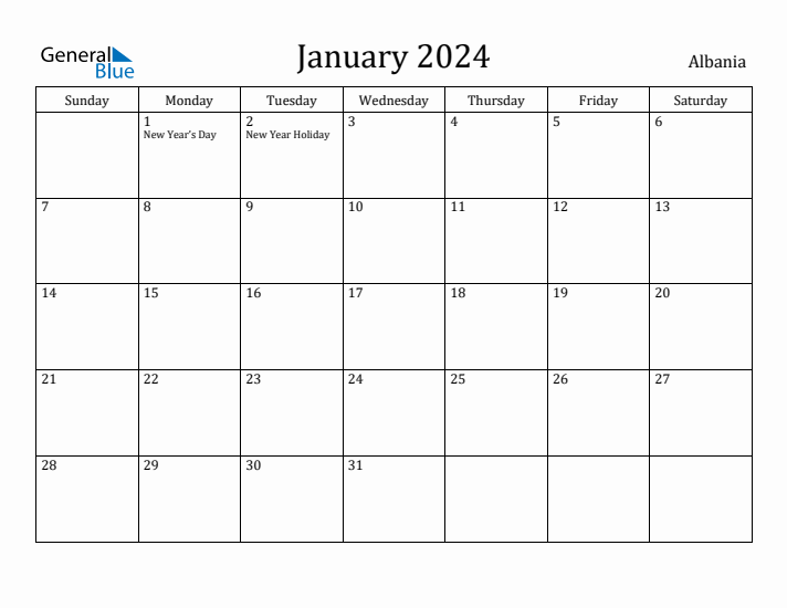 January 2024 Calendar Albania