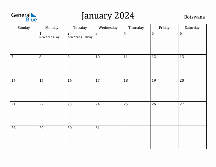 January 2024 Calendar Botswana