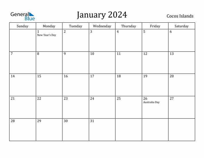 January 2024 Calendar Cocos Islands