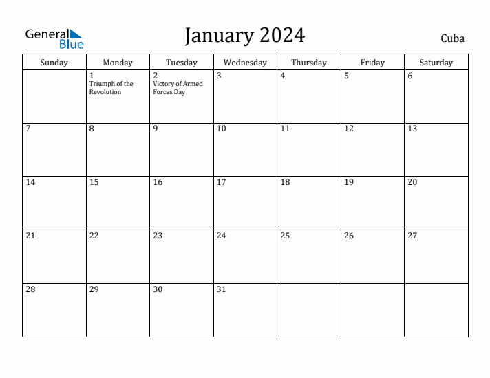 January 2024 Calendar Cuba