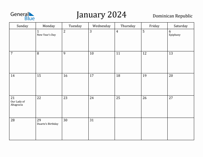 January 2024 Calendar Dominican Republic