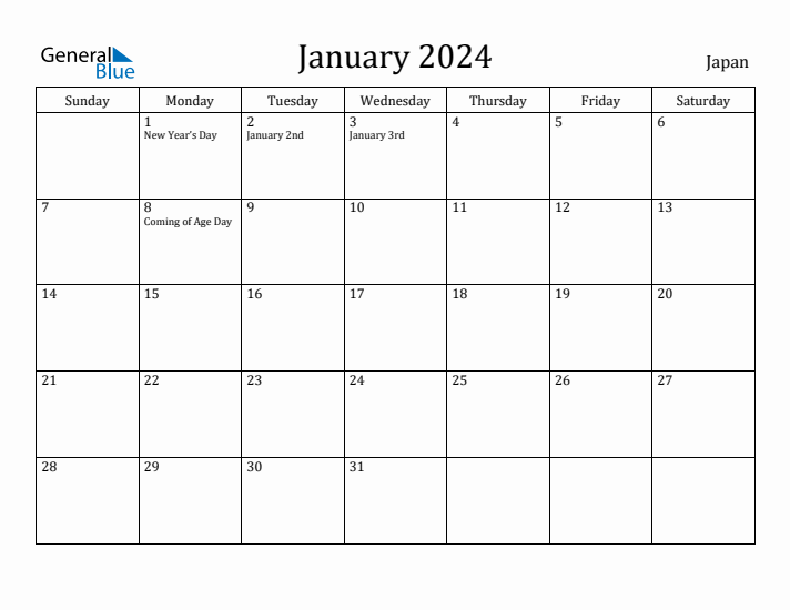 January 2024 Calendar Japan