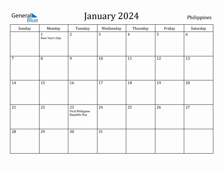 January 2024 Calendar Philippines