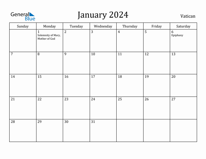 January 2024 Calendar Vatican