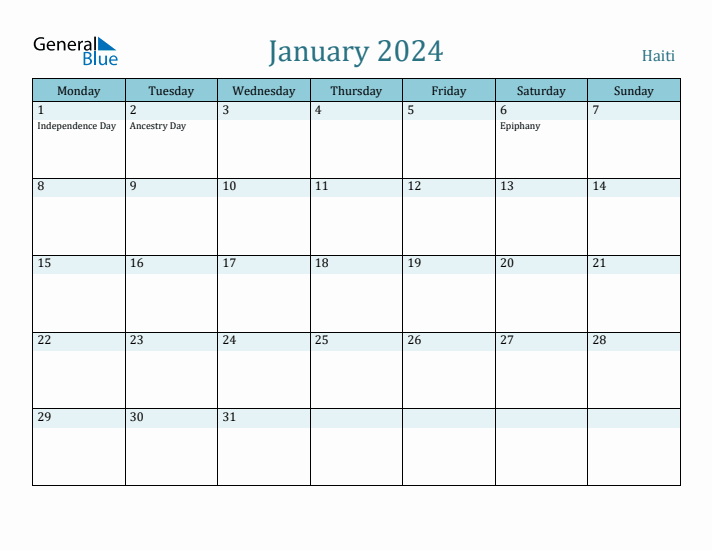 January 2024 Calendar with Holidays