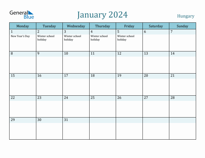 January 2024 Calendar with Holidays