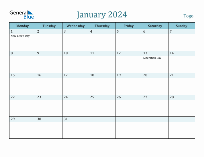 January 2024 Calendar with Holidays