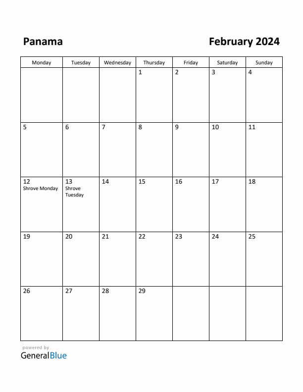 February 2024 Calendar with Panama Holidays