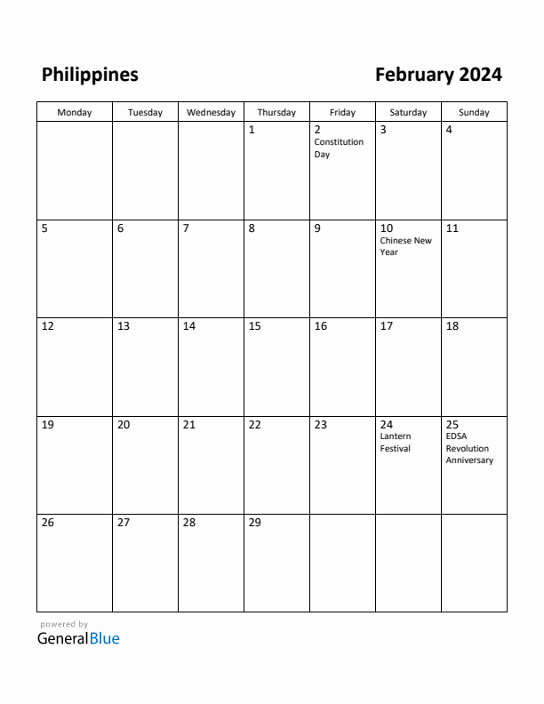 February 2024 Calendar with Philippines Holidays