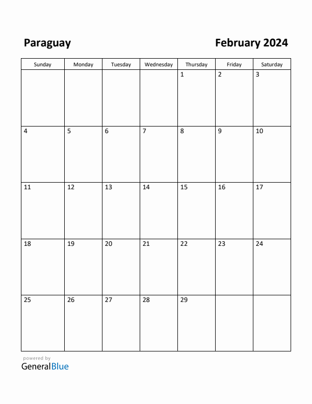 February 2024 Calendar with Paraguay Holidays