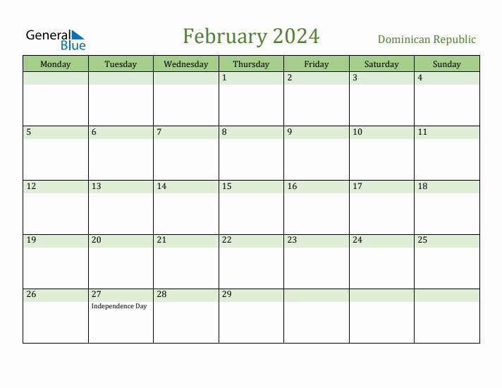 February 2024 Calendar with Dominican Republic Holidays