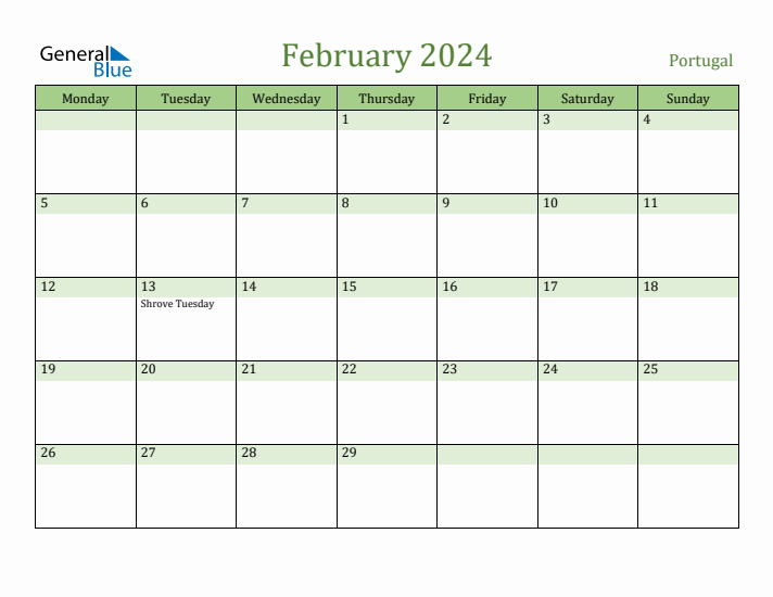 February 2024 Calendar with Portugal Holidays