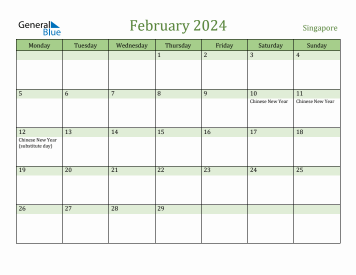 February 2024 Calendar with Singapore Holidays