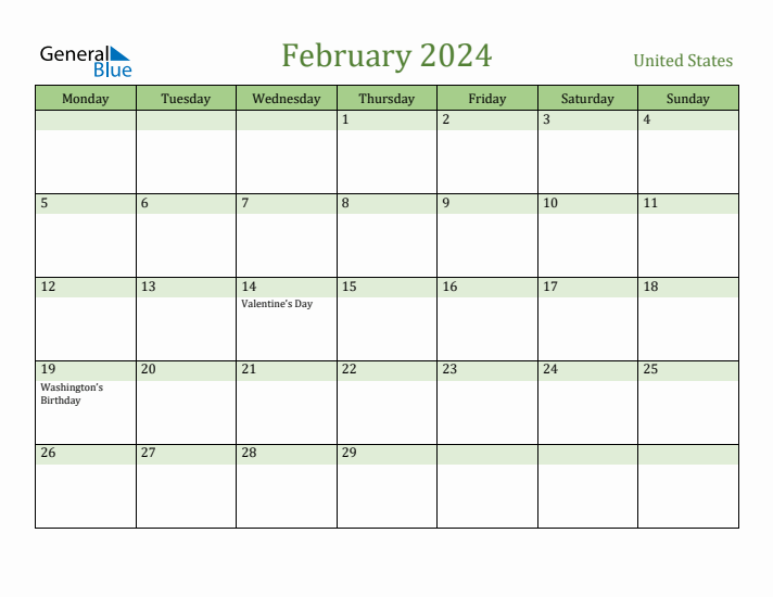 February 2024 Calendar with United States Holidays