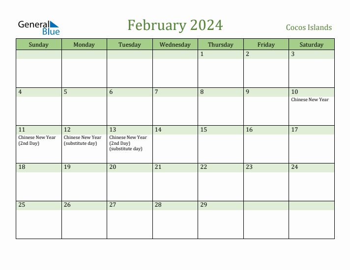 February 2024 Calendar with Cocos Islands Holidays