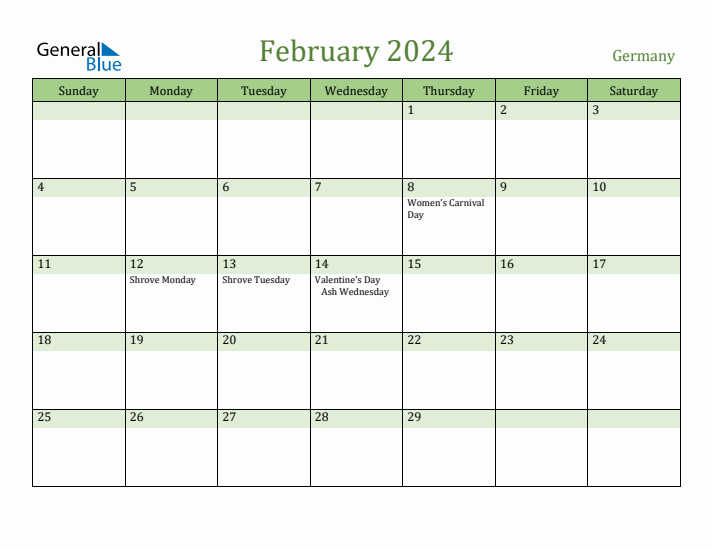 February 2024 Calendar with Germany Holidays