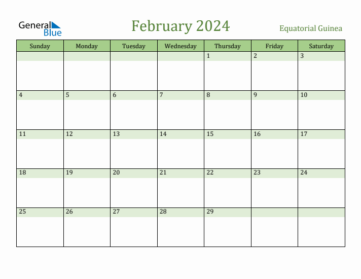 February 2024 Calendar with Equatorial Guinea Holidays