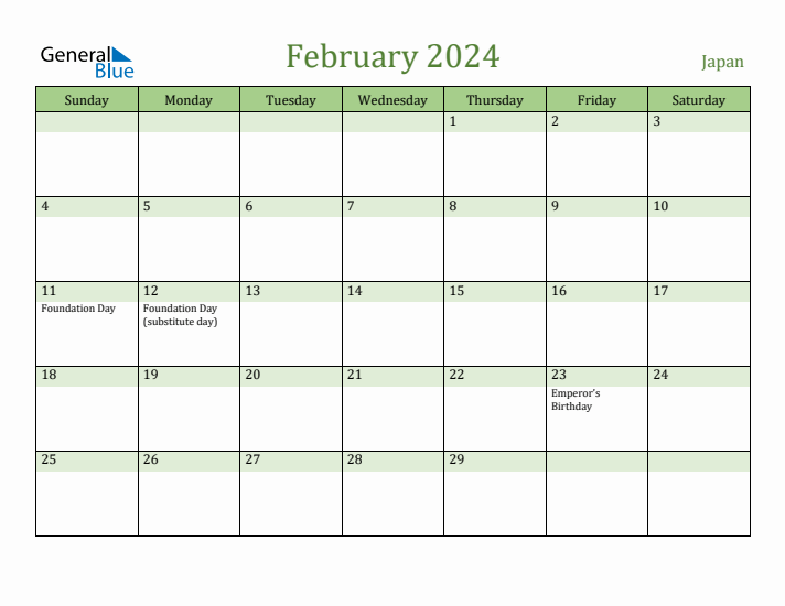 February 2024 Calendar with Japan Holidays