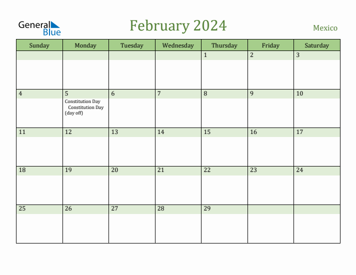 February 2024 Calendar with Mexico Holidays