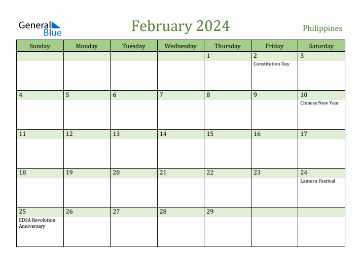 February 2024 Calendar with Philippines Holidays