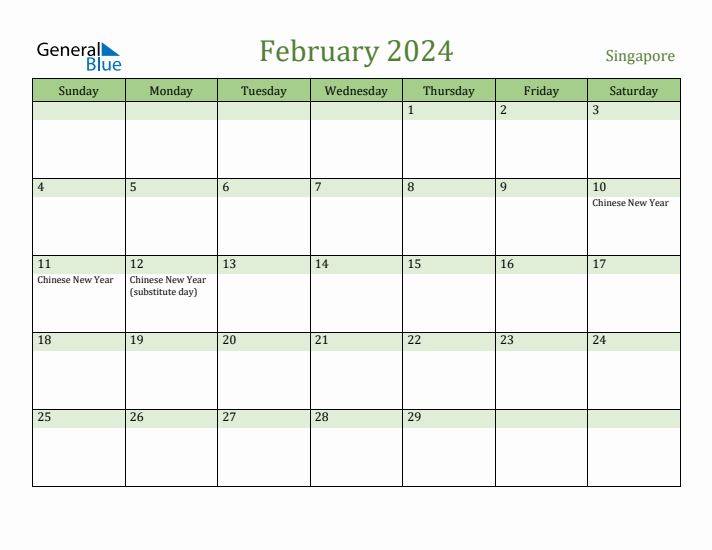 February 2024 Calendar with Singapore Holidays