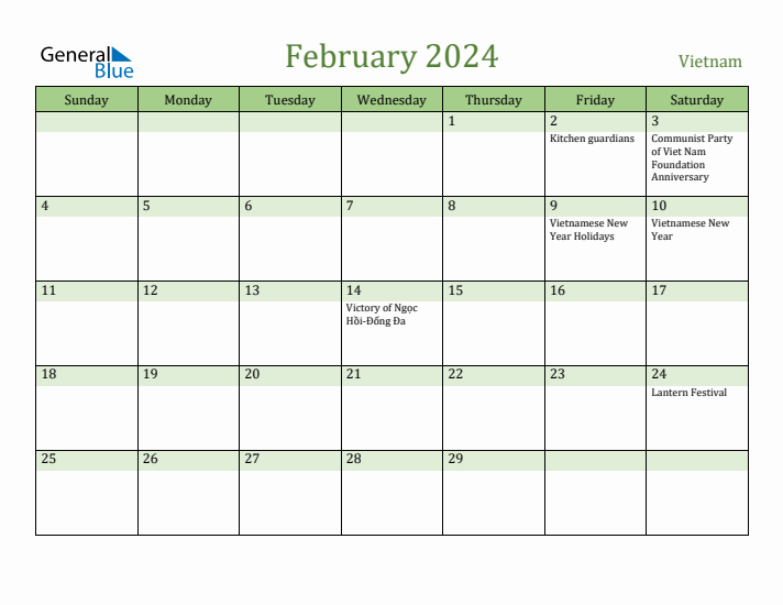 February 2024 Calendar with Vietnam Holidays