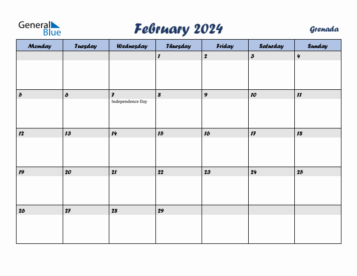 February 2024 Calendar with Holidays in Grenada