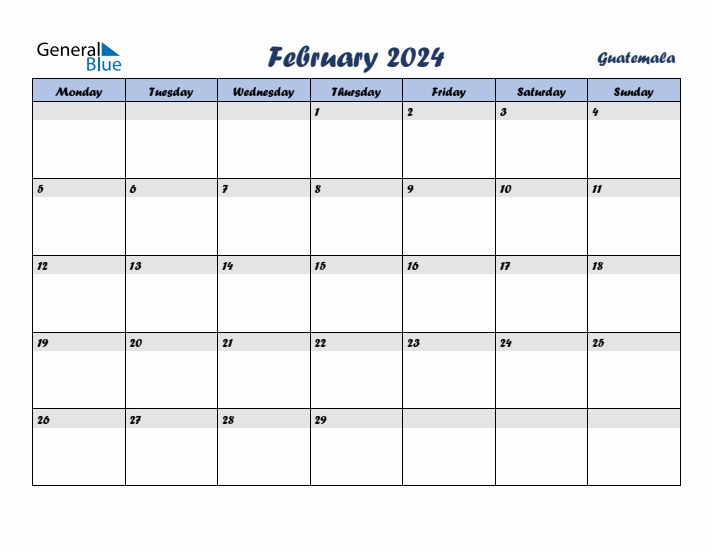 February 2024 Calendar with Holidays in Guatemala