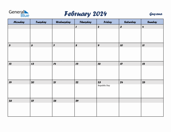 February 2024 Calendar with Holidays in Guyana