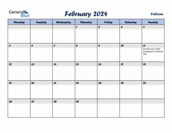 February 2024 Calendar with Holidays in Vatican