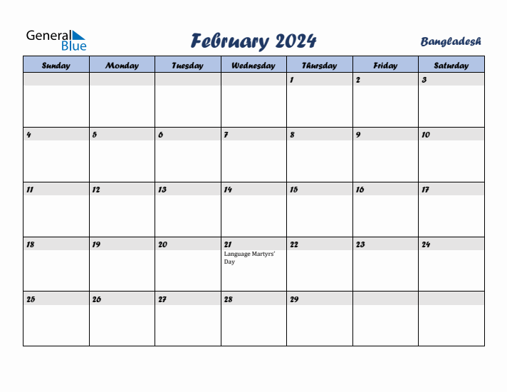 February 2024 Calendar with Holidays in Bangladesh