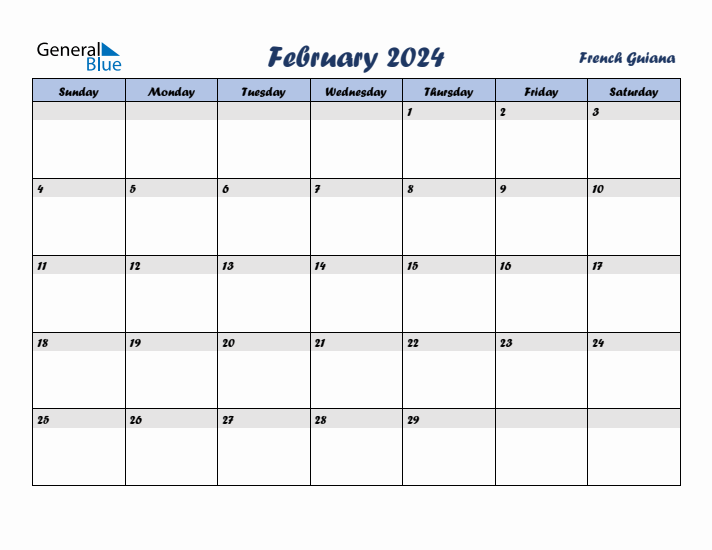 February 2024 Calendar with Holidays in French Guiana