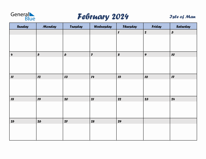 February 2024 Calendar with Holidays in Isle of Man