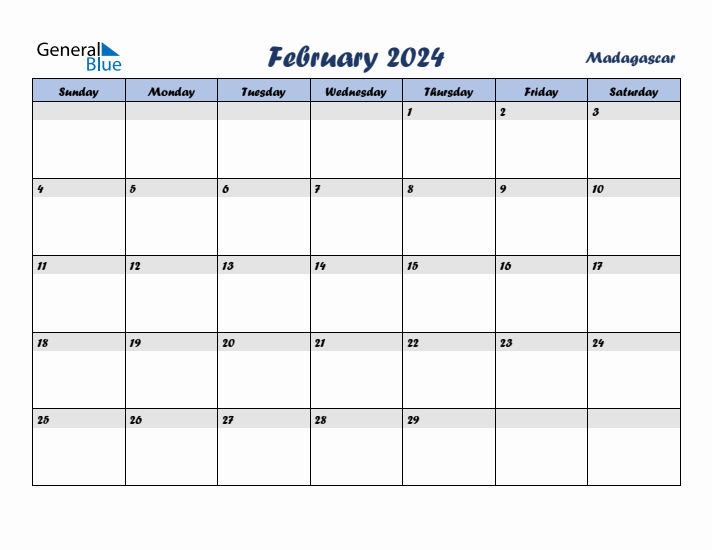 February 2024 Calendar with Holidays in Madagascar