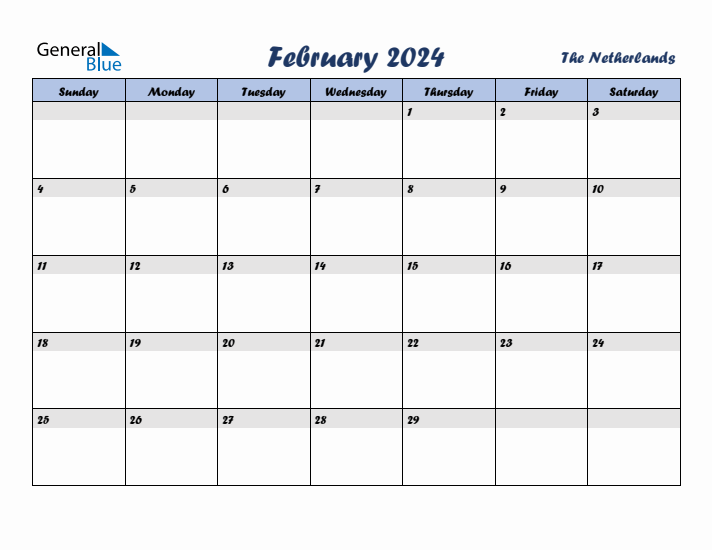 February 2024 Calendar with Holidays in The Netherlands