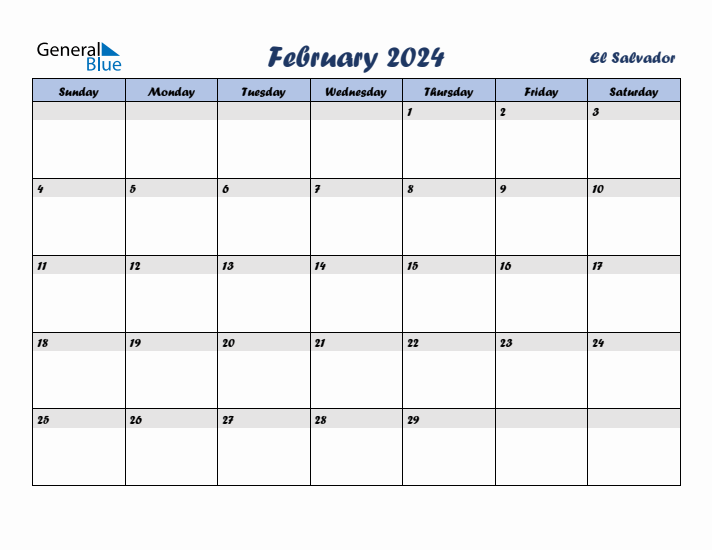 February 2024 Calendar with Holidays in El Salvador