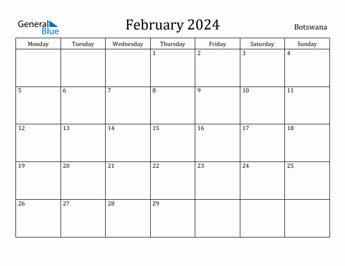 February 2024 Calendar Botswana