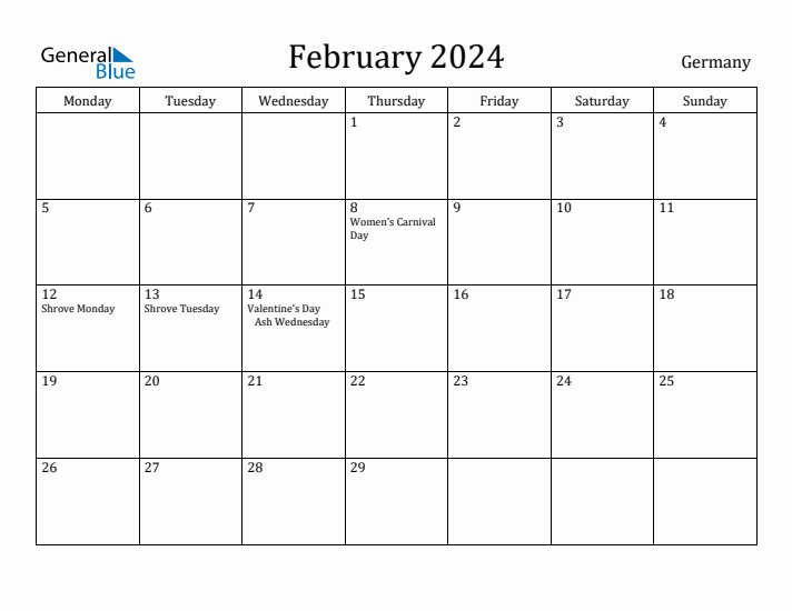 February 2024 Calendar Germany