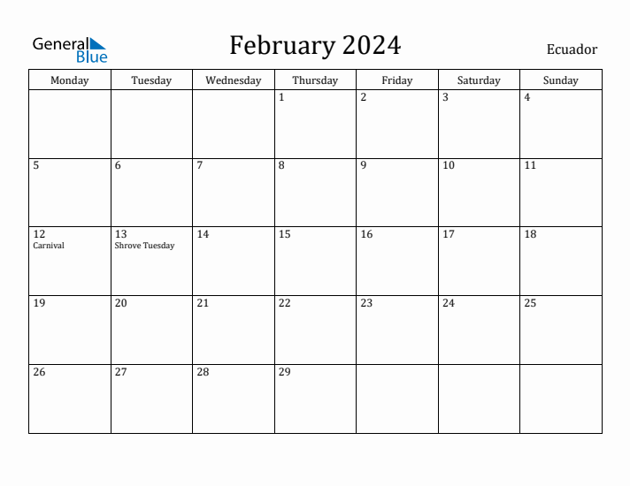 February 2024 Calendar Ecuador