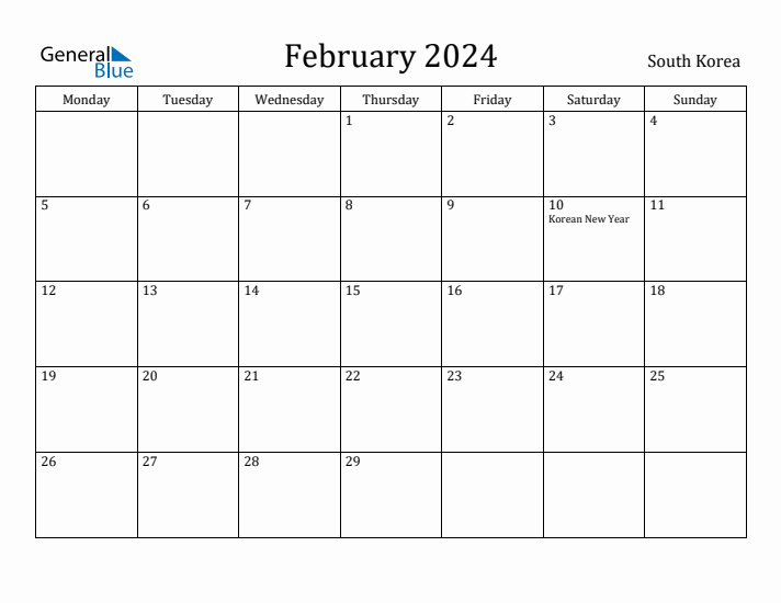 February 2024 Calendar South Korea