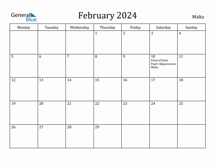 February 2024 Calendar Malta