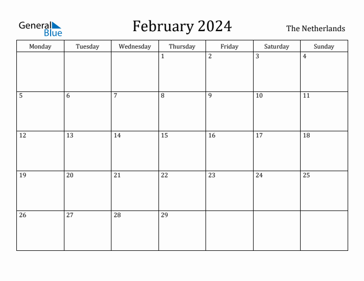 February 2024 Calendar The Netherlands