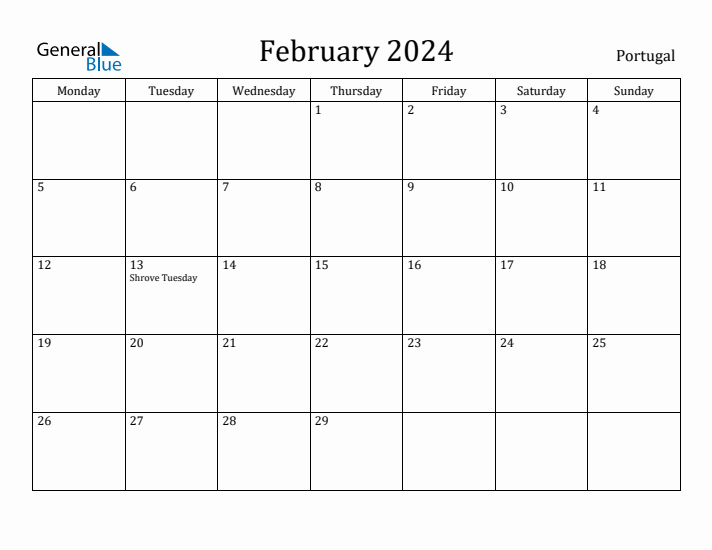 February 2024 Calendar Portugal