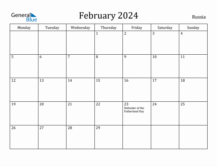 February 2024 Calendar Russia