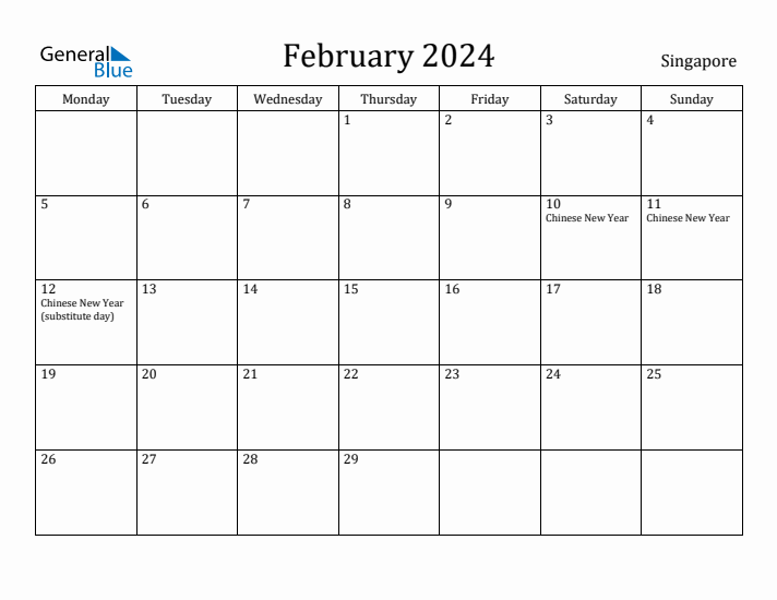 February 2024 Calendar Singapore